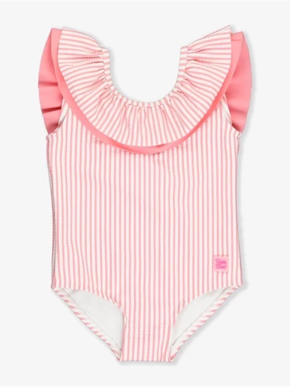 Ruffle Butts girls pink seersucker ruffle one piece swimsuit size 5
